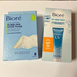 Biore Bubbling Nose Mask 8ct w/ Biore UV Aqua Rich Moisturizer SPF 50 - 0.34oz